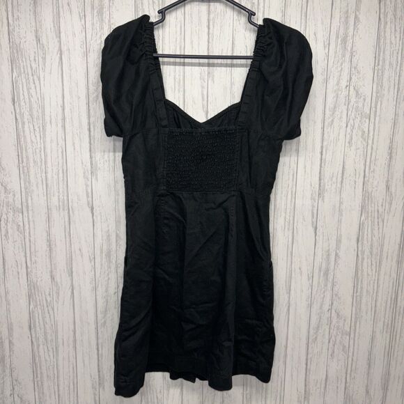 Womens Size 4 Madewell Linen Blend Puff Sleeve Dress Black EUC - Picture 6 of 6